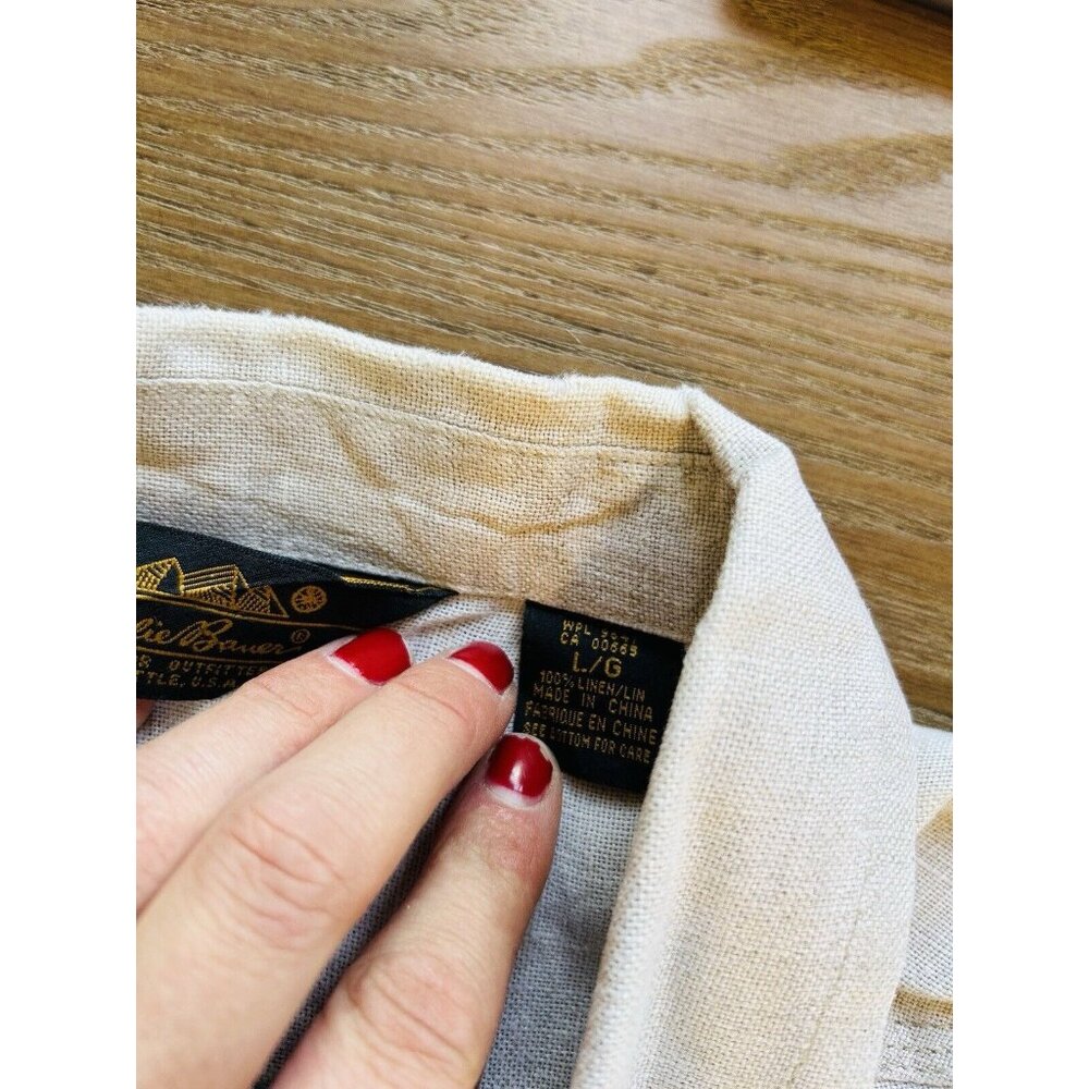 Eddie Bauer Linen Double Pocket Long Sleeve Button Shirt Beige - Picture 2 of 6